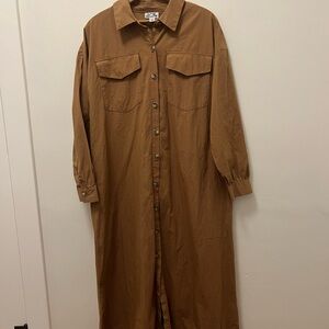 NWOT Future Collective Small Brown Stripes Button-Up Maxi Dress Collared